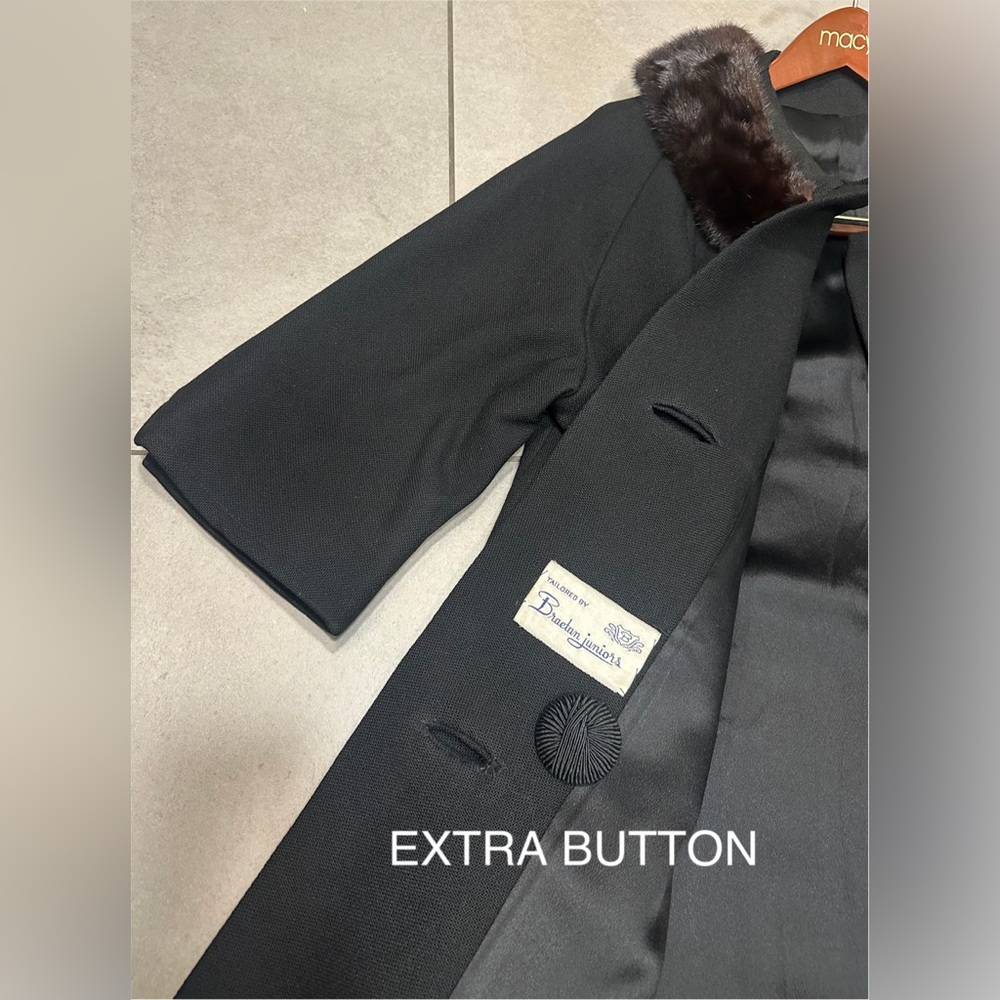 Vintage 60’s Braetan Juniors Black Coat Mink Collar Large EUC Union Made USA - Picture 12 of 12